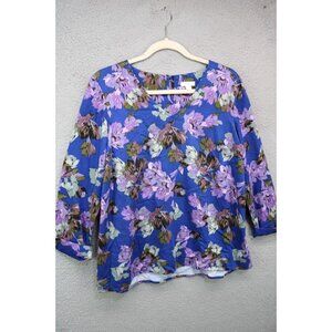 J.Jill 3/4 Cuffed Sleeve Floral V-Neck Tunic-Size Small
